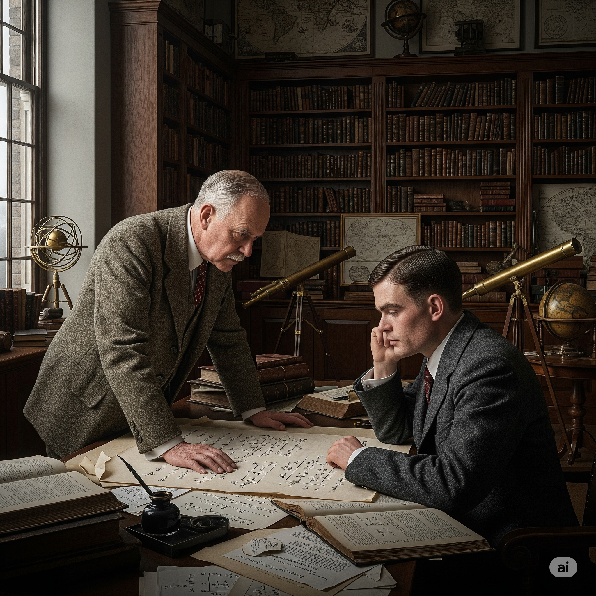 A historical photo collage of David Hilbert and Alan Turing, representing the clash of their ideas.